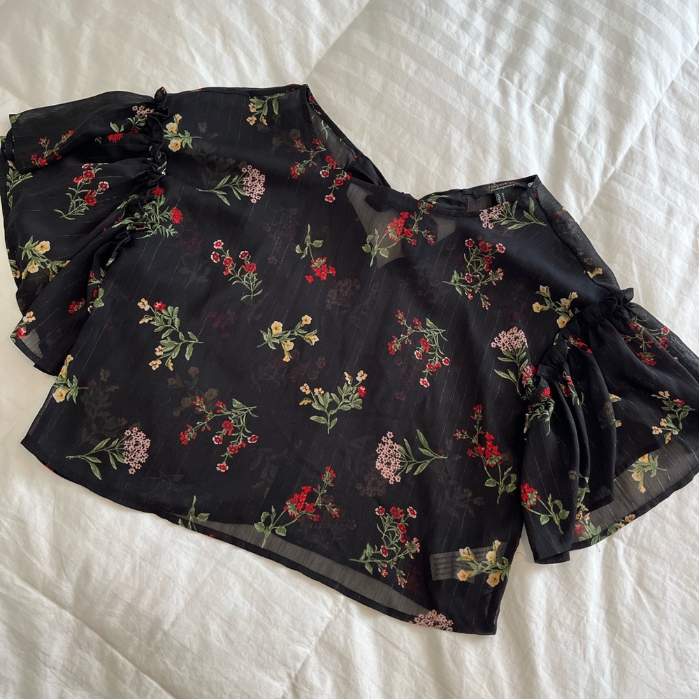 Floral Black Sheer Top